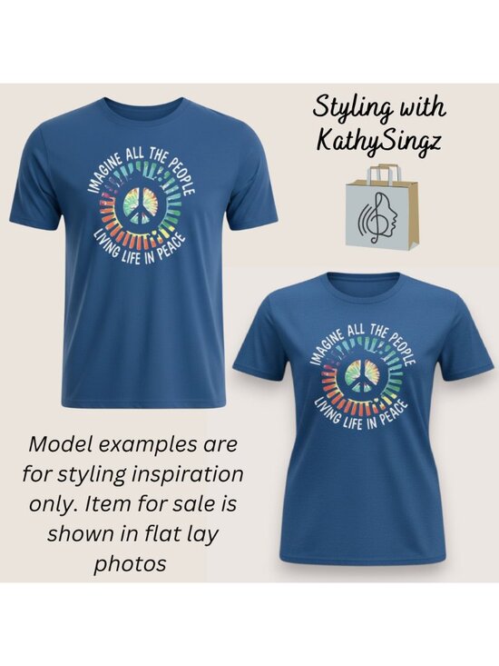 Imagine All The People Tee Mens XL Blue Peace Graphic Beatles Lyrics Unisex Top - Picture 9 of 10